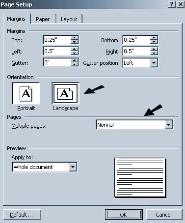 image of page setup