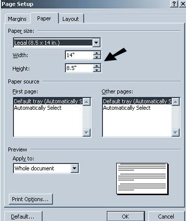 image of page setup paper