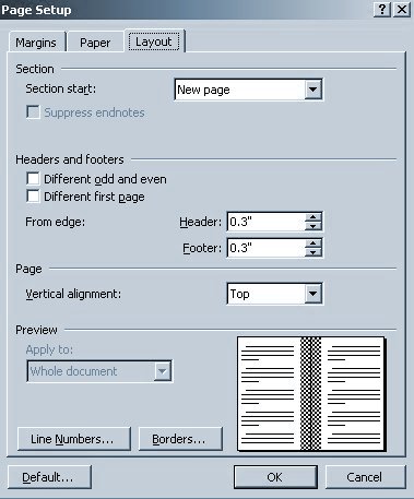 page setup layout