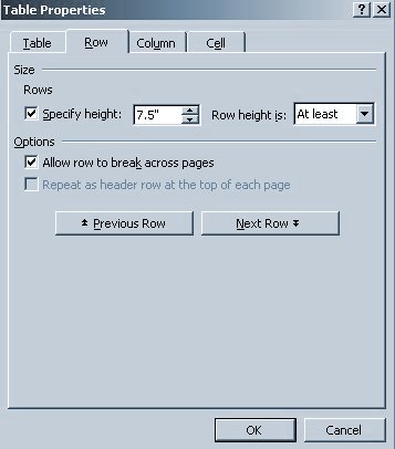 image of table properties